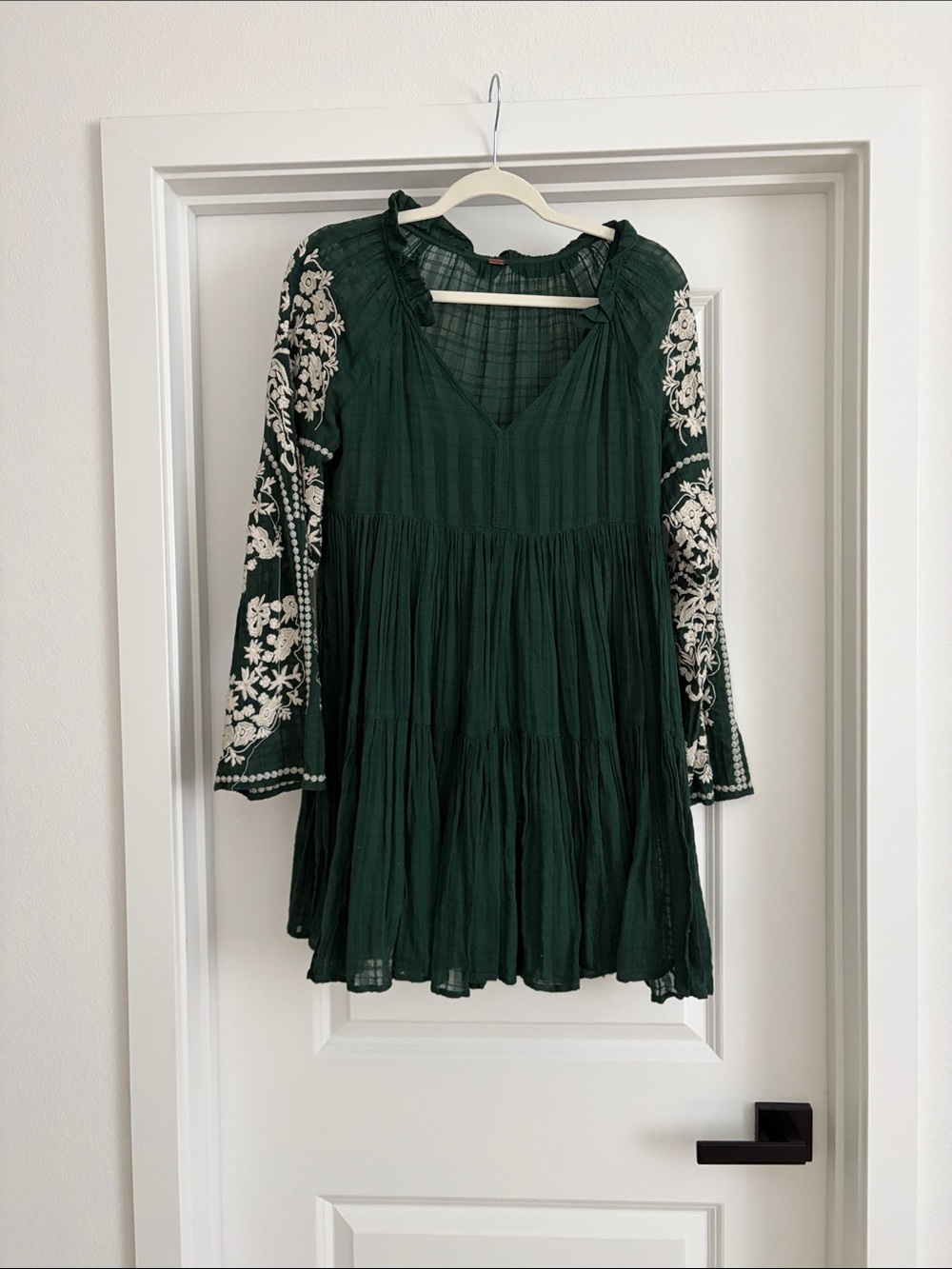 Free People Dark Green Embroidered Tiered Dress